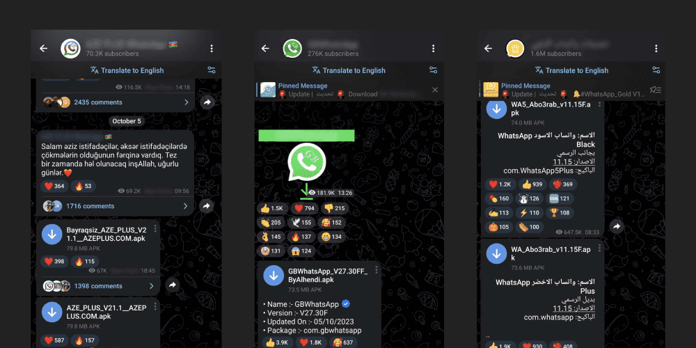 Casus proqramlara yoluxmuş WhatsApp modları daha çox Azərbaycan və Ərəb Telegram kanallarında yayılır
